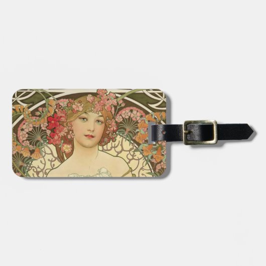 Champagne Meisje Alphonse Mucha Bagage Label (Voorkant horizontaal)