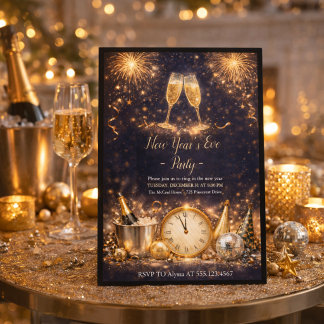 Champagne Midnight Toast Invitation Kaart