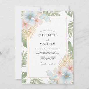 Champagne Mint Tropische Eucalyptus Bruiloft Kaart