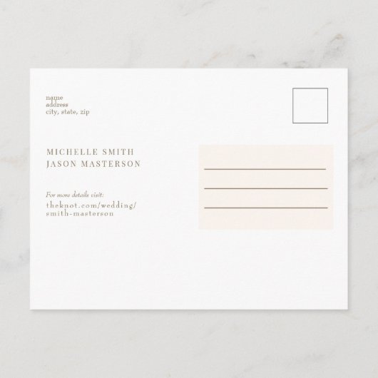 Champagne Modern Bruiloft Save the Date Briefkaart (Achterkant)