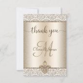 Champagne Monogram Fleur de Lis Wedding Bedankkaart (Voorkant)