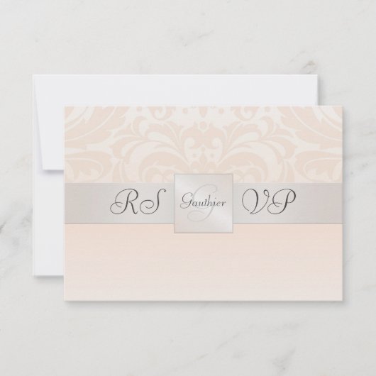 Champagne Monogramme Damask RSVP Répondre Invitati (Devant)