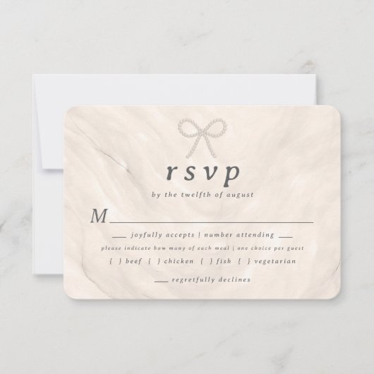 Champagne Neutral Pearl Bow Meal Choice RSVP Card (Devant)