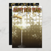 Champagne Nouvel An Réveillon Invitations (Devant / Derrière)