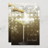 Champagne Nouvel An Réveillon Invitations (Devant / Derrière)