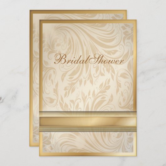 champagne or Damask Bridal Showeuse Invitation (Devant / Derrière)