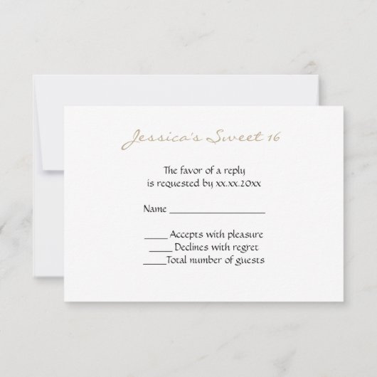 Champagne or mousseux Sweet 16 RSVP horizontal (Dos)