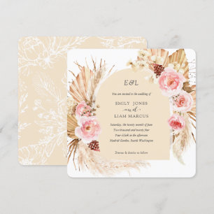 Champagne Pampas Grass Boho Floral Square Kaart