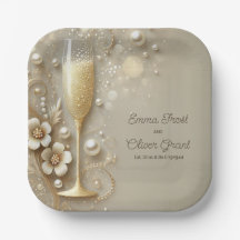 Champagne & Parel Elegante Trouw Bruiloftsuitnodig