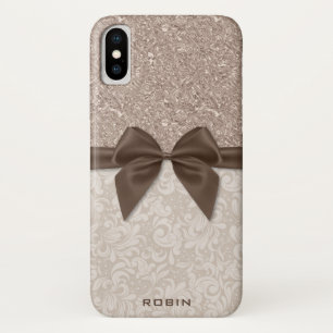 Champagne-Pareltjes, beige Damask en Ribbon iPhone X Hoesje