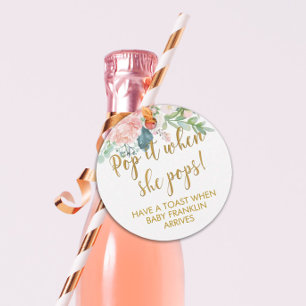 Champagne Party Favor Labels, Pop het als ze Poppe Bedankjes Labels