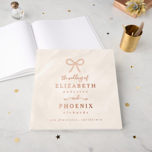 Champagne Pearl Bow Elegant Square Wedding (Recto ouvert)