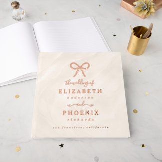 Champagne Pearl Bow Elegant Square Wedding Gastenboek