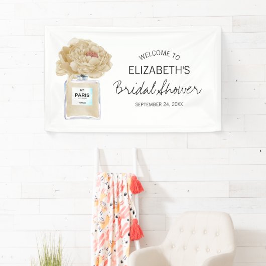 Champagne Peonies Floral Vrijgezellenfeest Welkom Spandoek (Insitu)