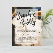 Champagne Photo Brunch & Bubble Handwriting Kaart (Staand voorkant)
