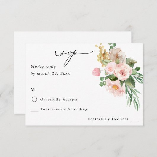 Champagne & Pink Floral no Repas RSVP 2 (Devant / Derrière)