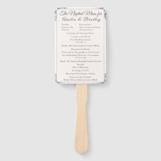 Champagne-Pink Lace Katholieke bruiloft programma Handwaaier (Voorkant)