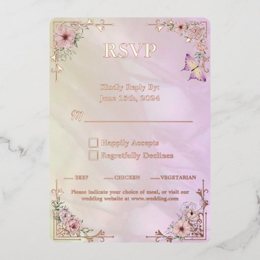  Champagne Pioen Bruiloft Folie RSVP-kaart Folie Uitnodiging (Voorkant)