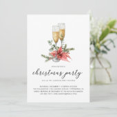 Champagne Poinsettia en Greenery Kerstparty Kaart (Staand voorkant)