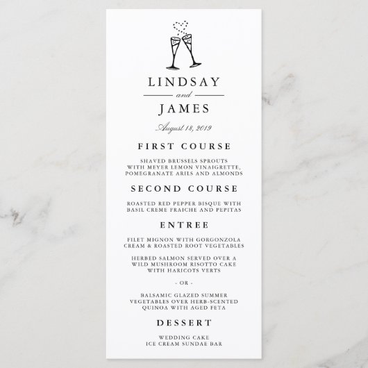 Champagne Pop | Carte de menu Mariage (Devant)