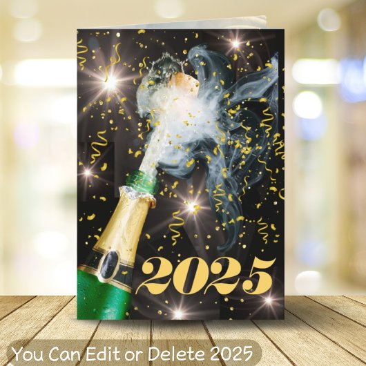 Champagne Pop Gold Confetti Happy New Year Feestel Feestdagen Kaart