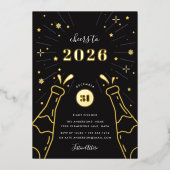 Champagne Pop | Nieuwe jaren Eve Partij Folie Uitnodiging (Voorkant)