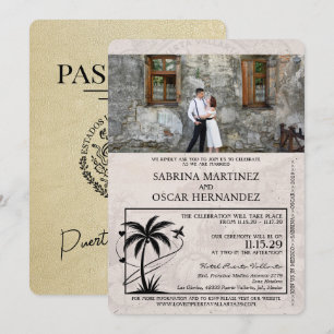 Champagne Puerta Vallarta Passport Wedding Kaart