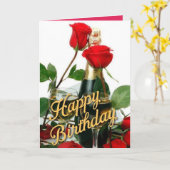 Champagne & Red Roses Verjaardag Kaart (Gele Bloem)