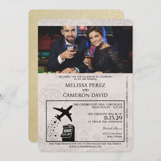 Champagne Reno Passport Uitnodiging (Voorkant / Achterkant)