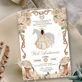 Champagne Roos Floral Charro Quinceanera Kaart