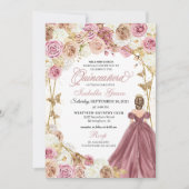 Champagne Roos Gold Butterfly Princess Quinceanera Kaart (Voorkant)