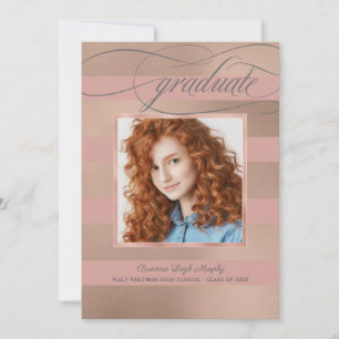 Champagne Roos Gold Stripes met foto Afstuderen Aankondiging