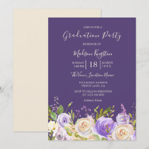 Champagne Roos Purple Flowers Graduparty Kaart