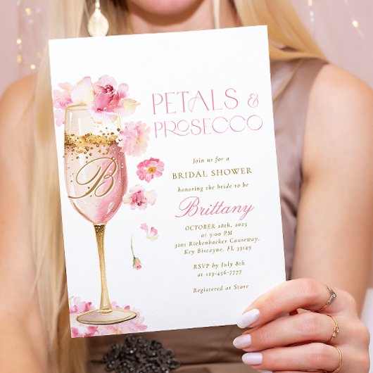 Champagne rose Floral Bridal Douche Invitation