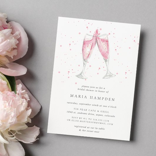 Champagne rose | Invitation de douche nuptiale