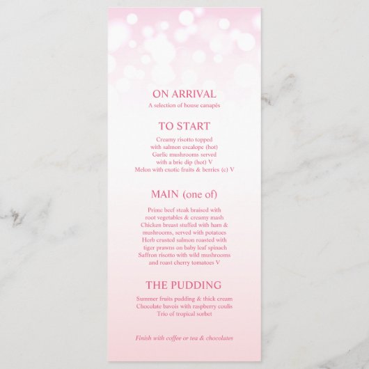 Champagne rose menu du dîner à quatre plats (Dos)