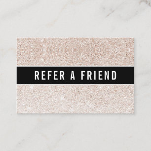 Champagne roze glitter Salon Referral Klant Visitekaartje