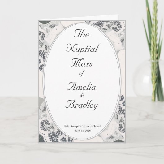 Champagne Roze Kant Katholieke Trouwmis Programma (Voorkant)