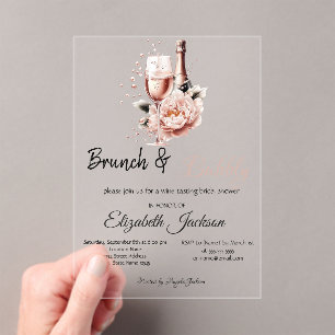 Champagne Roze Rozen Brunch & Mousserende WijnBrui Acryl Uitnodigingen