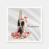 Champagne & Rozen Witte Satijnen Servetten (Voorkant)