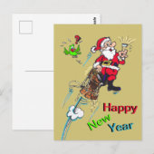 Champagne Santa New Year Cust. Briefkaart tekst (Voorkant / Achterkant)