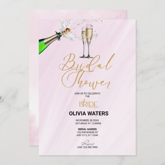 Champagne | Script Bruidsfeest  Kaart (Voorkant / Achterkant)