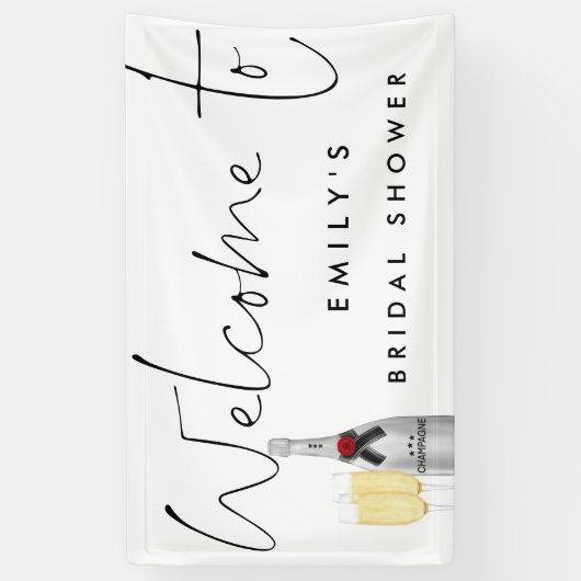 Champagne Script Wit Welkom Vrijgezellenfeest Spandoek (Verticaal)