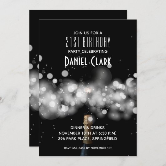 Champagne Sparkle 21e anniversaire Invitations (Devant / Derrière)