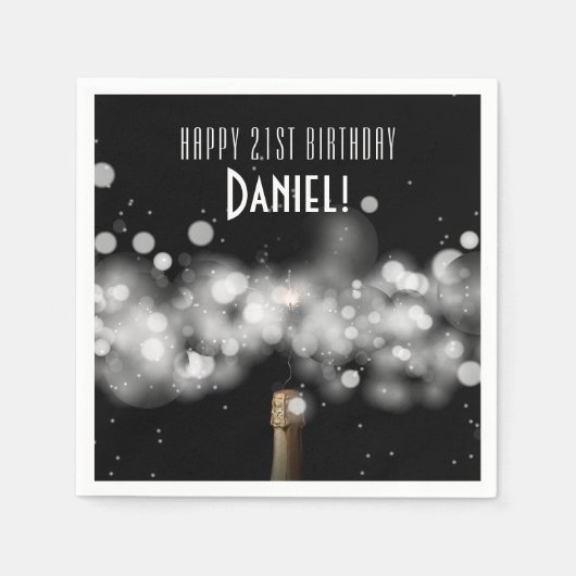Champagne Sparkle Birthday Party Napkins Servet (Voorkant)