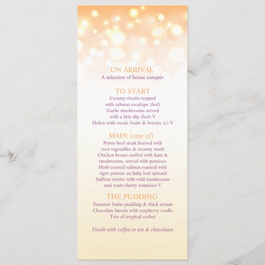 Champagne sparkle, menu diner (Achterkant)