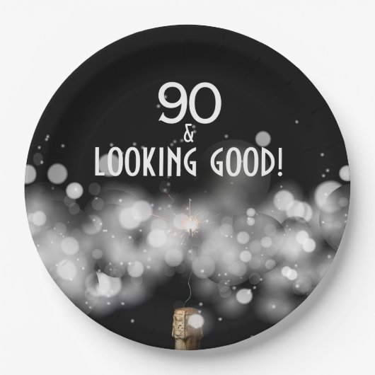 Champagne & Sparkler 90 & zien Goede Borden Papieren Bordje (Voorkant)