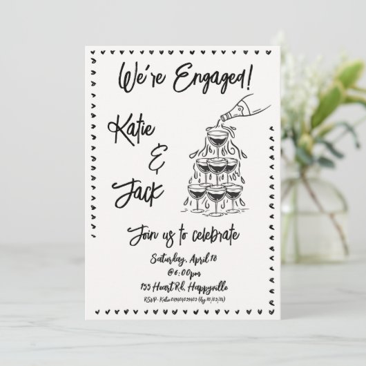 Champagne Stack Verloving Uitnodiging (Staand voorkant)