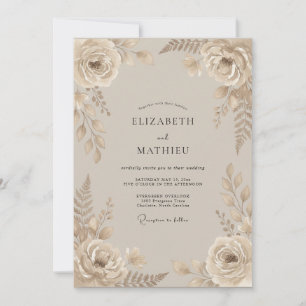 Champagne Taupe Loofwerk Eucalyptus Bruiloft Kaart