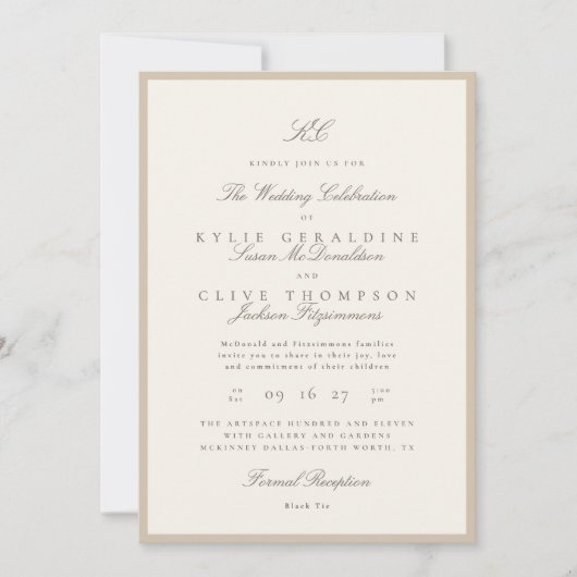 Champagne Taupe Trouwfeest Kaart (Voorkant)